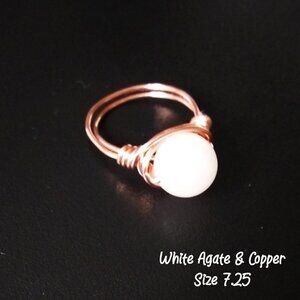 Gorgeous White Agate & Copper Wire Ring - S 7.25 - Sleek Sexy Feminine